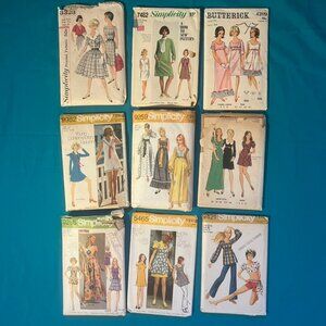 Lot of 9 Vintage 70s junior & teen sewing patterns